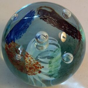 Art Glass Iceland Paperweight Signed, Controlled bubbles 5 Colors Cottagecore